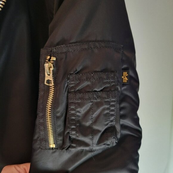 Alpha Industries MA-1 natus long bomber flight hooded jacket black XS - Picture 12 of 12